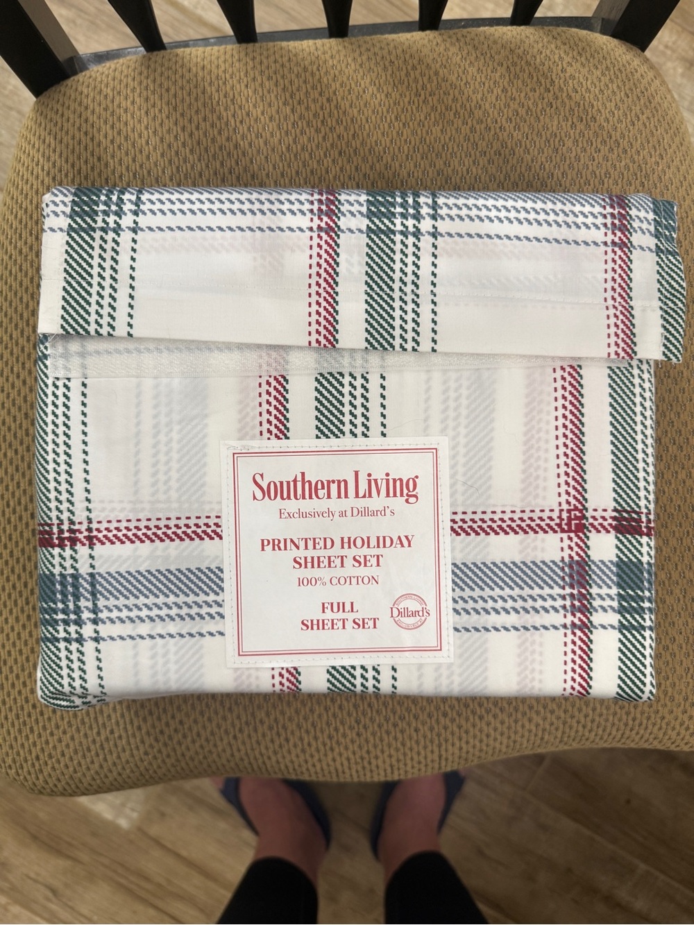 Southern Living White Plaid Sheet Set with Red and Green Accents